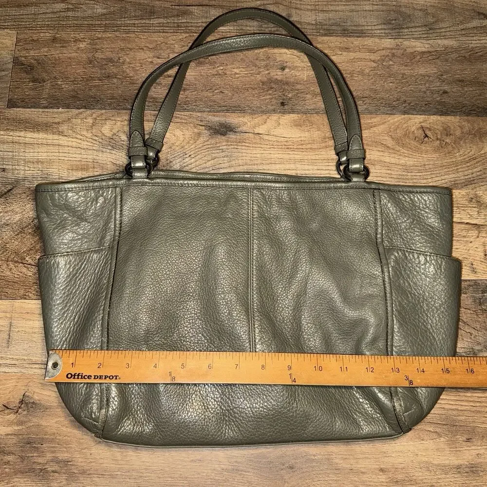 Coach Olive Green Pebbled Leather‎ Handbag with Double Handle